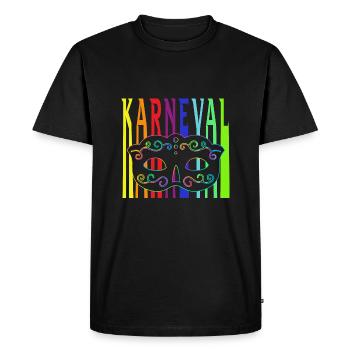colorful carnival lettering with carnival mask - Men's Premium Organic T-Shirt - black - Front - Nico (187cm)