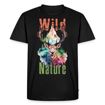 Cerf Bois Animal Forêt Nature sauvage Montagnes Nature sauvage - T-shirt Premium bio Homme - noir - Devant - Nico (187cm)