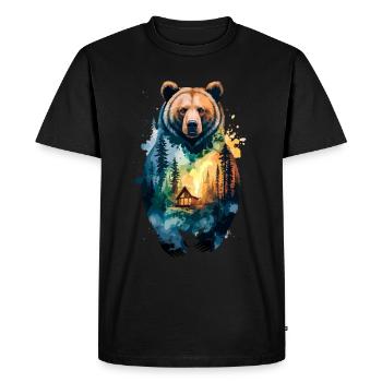 Strong as a bear: Forest hut in the heart - Men's Premium Organic T-Shirt - black - Front - Nico (187cm)