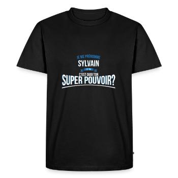 Sylvain super pouvoir cadeau - T-shirt Premium bio Homme - noir - Devant - Nico (187cm)