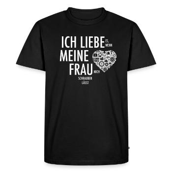 Ich liebe es, wenn meine Frau mich schrauben lässt - Männer Premium Bio T-Shirt - Schwarz - Vorne - Nico (187cm)