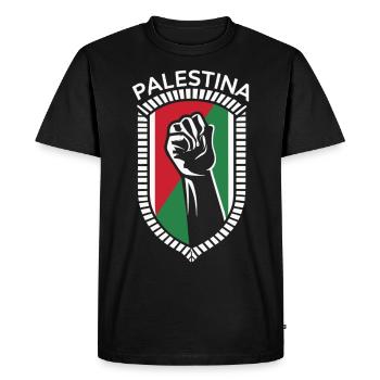 Patrimoine palestinien - Armoiries héroïques et fières - T-shirt Premium bio Homme - noir - Devant - Nico (187cm)