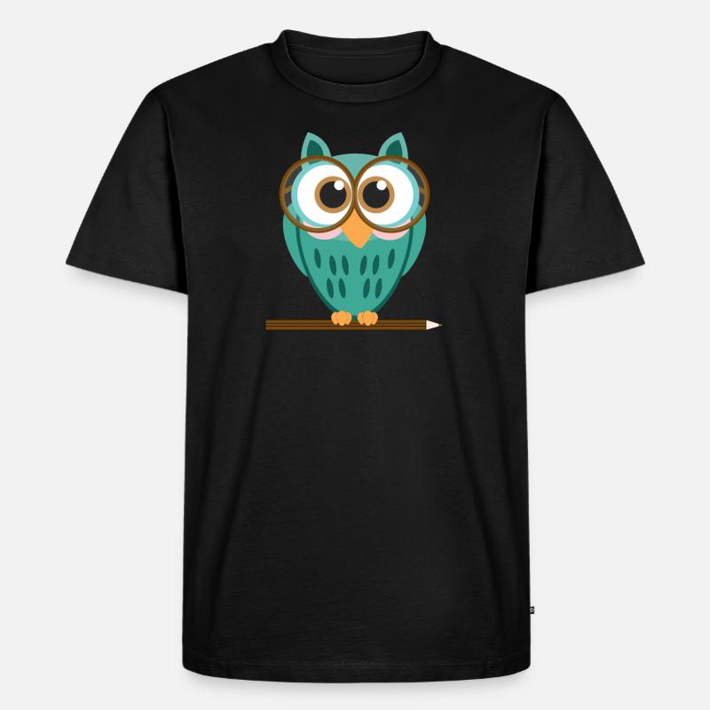 Eule mit Brille und Bleistift - Männer Premium Bio T-Shirt - Schwarz