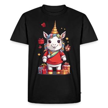 Noël festif de licorne avec cadeaux - T-shirt Premium bio Homme - noir - Devant - Nico (187cm)