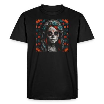 Santa Muerte femme mexicaine tête de mort design - T-shirt Premium bio Homme - noir - Devant - Nico (187cm)