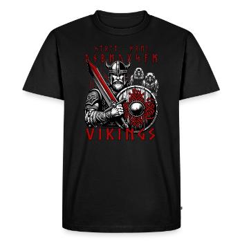 Valhalla Viking god Odin with ravens, sword - Men's Premium Organic T-Shirt - black - Front - Nico (187cm)