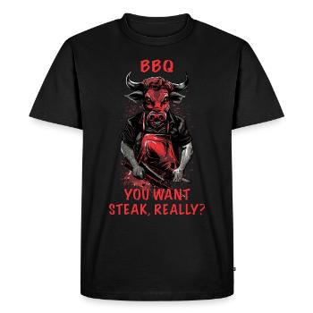 BBQ RInd Bulle Steak Abattoir - T-shirt Premium bio Homme - noir - Devant - Nico (187cm)