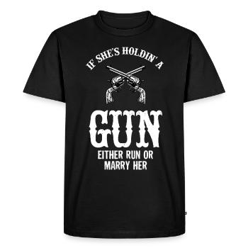 Gun Pistolet Gun Femme - Race ou Marry - T-shirt Premium bio Homme - noir - Devant - Nico (187cm)