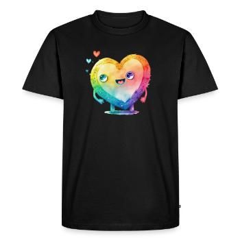 Doux cœur arc-en-ciel - T-shirt Premium bio Homme - noir - Devant - Nico (187cm)