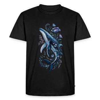Baleine : Splendeur florale de la mer - T-shirt Premium bio Homme - noir - Devant - Nico (187cm)