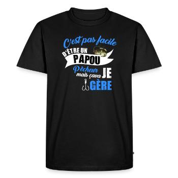 Papou pêcheur t-shirt retraité pêche humoristique - T-shirt Premium bio Homme - noir - Devant - Nico (187cm)