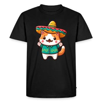 Mignon chat mexicain avec moustache et mexika - T-shirt Premium bio Homme - noir - Devant - Nico (187cm)