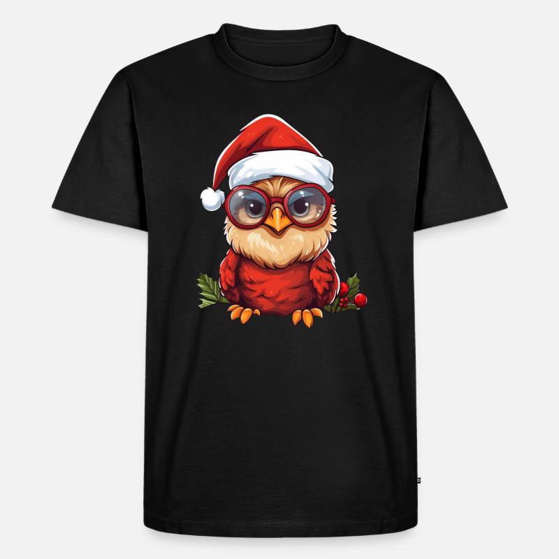 weihnachten eule rote federn - Männer Premium Bio T-Shirt - Schwarz