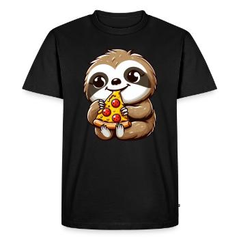Paresseux Pizza Fromage Pizza Cartoon - T-shirt Premium bio Homme - noir - Devant - Nico (187cm)