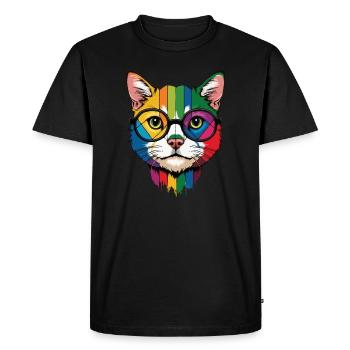 Cat Cool In Glasses Colorful Cartoon - Men's Premium Organic T-Shirt - black - Front - Nico (187cm)