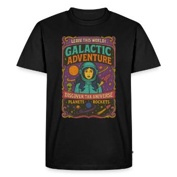 Galactic Adventure Retro Poster - Men's Premium Organic T-Shirt - black - Front - Nico (187cm)