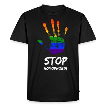 Stop Homophobia LGBT Gay Pride CSD Hand Arc-en-ciel - T-shirt Premium bio Homme - noir - Devant - Nico (187cm)