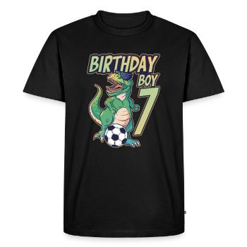 7ème anniversaire Jeunes Dinosaures Football 7 ans - T-shirt Premium bio Homme - noir - Devant - Nico (187cm)