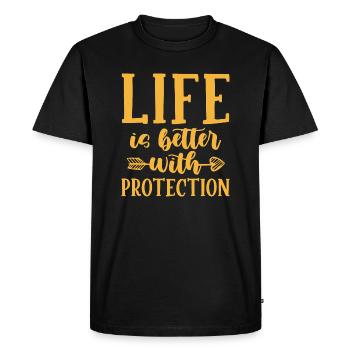 La vie est meilleure avec la protection | Assurance - T-shirt Premium bio Homme - noir - Devant - Nico (187cm)