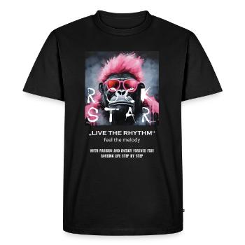 Pink Monkey Star - Rock and Roll - Men's Premium Organic T-Shirt - black - Front - Nico (187cm)