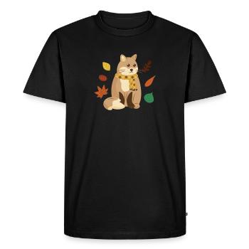 Idée cadeau douillet feuillage automne gros chat cadeau - T-shirt Premium bio Homme - noir - Devant - Nico (187cm)