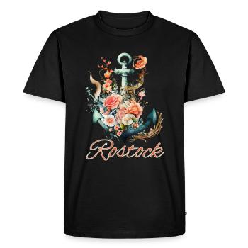 Ancre Rostock avec fleurs - T-shirt Premium bio Homme - noir - Devant - Nico (187cm)