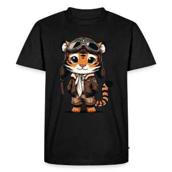Cute Tiger Pilot - Men's Premium Organic T-Shirt - black - Front - Nico (187cm)
