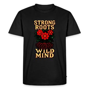 Strong Roots – Wild Mind Pixel Flower Shirt - Men's Premium Organic T-Shirt - black - Front - Nico (187cm)