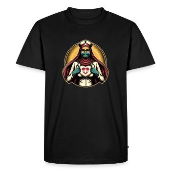 Infirmière héroïque - T-shirt Premium bio Homme - noir - Devant - Nico (187cm)