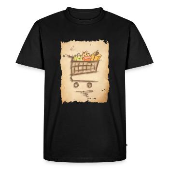 Panier d’épicerie avec des sacs à provisions cadeaux - T-shirt Premium bio Homme - noir - Devant - Nico (187cm)