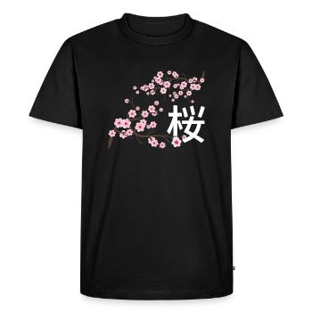 Sakura Fleurs de cerisier japonais - T-shirt Premium bio Homme - noir - Devant - Nico (187cm)