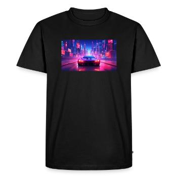 Une voiture au néon futuriste sur l’autoroute - T-shirt Premium bio Homme - noir - Devant - Nico (187cm)