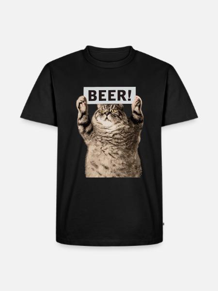 Bier Katze - Männer Premium Bio T-Shirt - Schwarz