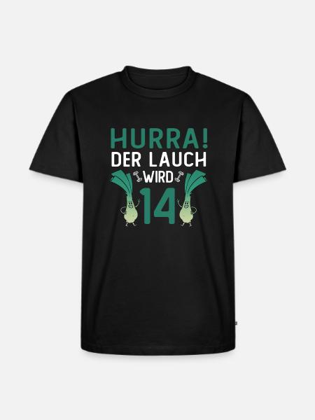 Hurra der Lauch wird 14 - Männer Premium Bio T-Shirt - Schwarz