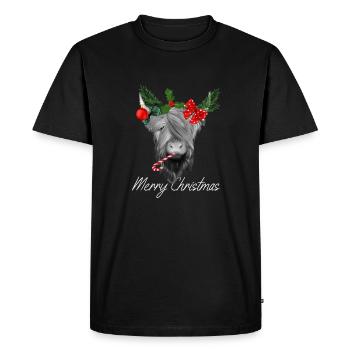 Joyeux Noël Bovins écossais des Highlands - T-shirt Premium bio Homme - noir - Devant - Nico (187cm)