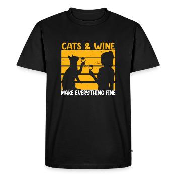 Cats and Wine Make Everything Fine - Men's Premium Organic T-Shirt - black - Front - Nico (187cm)