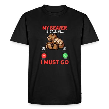 Mon castor appelle Je dois y aller - T-shirt Premium bio Homme - noir - Devant - Nico (187cm)