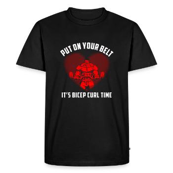 Mettez votre ceinture. C’est l’heure du Biceps Curl - T-shirt Premium bio Homme - noir - Devant - Nico (187cm)