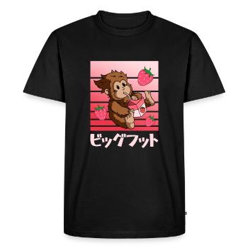 Milkshake aux fraises Bigfoot Kawaii - T-shirt Premium bio Homme - noir - Devant - Nico (187cm)