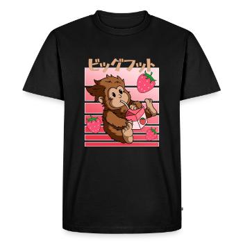 Milkshake aux fraises Bigfoot Kawaii - T-shirt Premium bio Homme - noir - Devant - Nico (187cm)