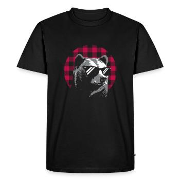 Ours à carreaux buffle rouge - T-shirt Premium bio Homme - noir - Devant - Nico (187cm)