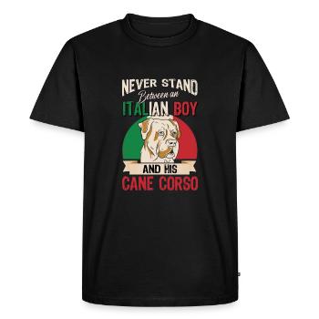 Garçon italien et son Cane Corso - T-shirt Premium bio Homme - noir - Devant - Nico (187cm)