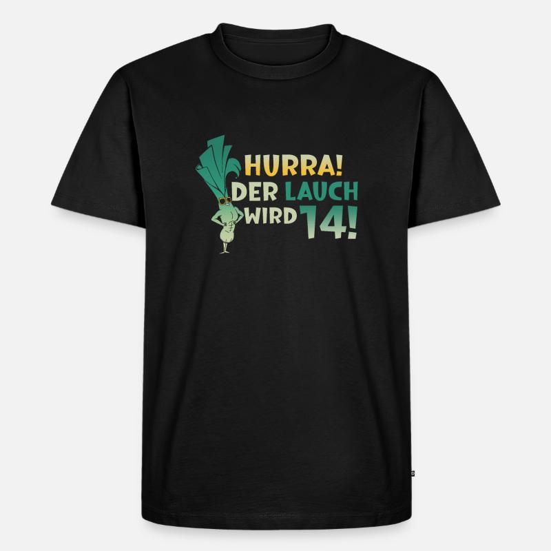 Hurra der Lauch wird 14 - Männer Premium Bio T-Shirt - Schwarz
