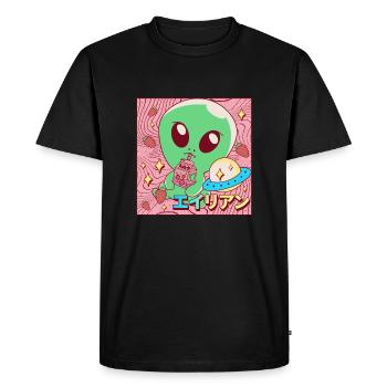 Alien Kawaii Milkshake à la fraise - T-shirt Premium bio Homme - noir - Devant - Nico (187cm)