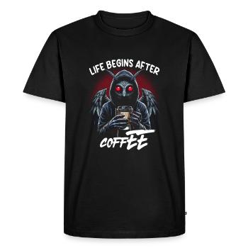 La vie commence après le café - T-shirt Premium bio Homme - noir - Devant - Nico (187cm)
