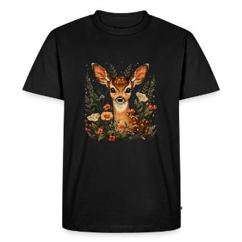 Fleurs Cerf - T-shirt Premium bio Homme - noir - Devant - Nico (187cm)