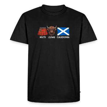 Kilts Cows Caledonia - Men's Premium Organic T-Shirt - black - Front - Nico (187cm)