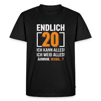Enfin 20 ans je peux tout faire je sais tout - T-shirt Premium bio Homme - noir - Devant - Nico (187cm)