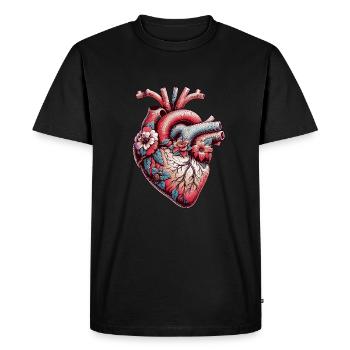 Coeur Anatomique avec Fleurs - T-shirt Premium bio Homme - noir - Devant - Nico (187cm)