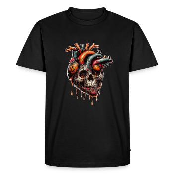 Coeur Anatomique Crâne d’Halloween - T-shirt Premium bio Homme - noir - Devant - Nico (187cm)
